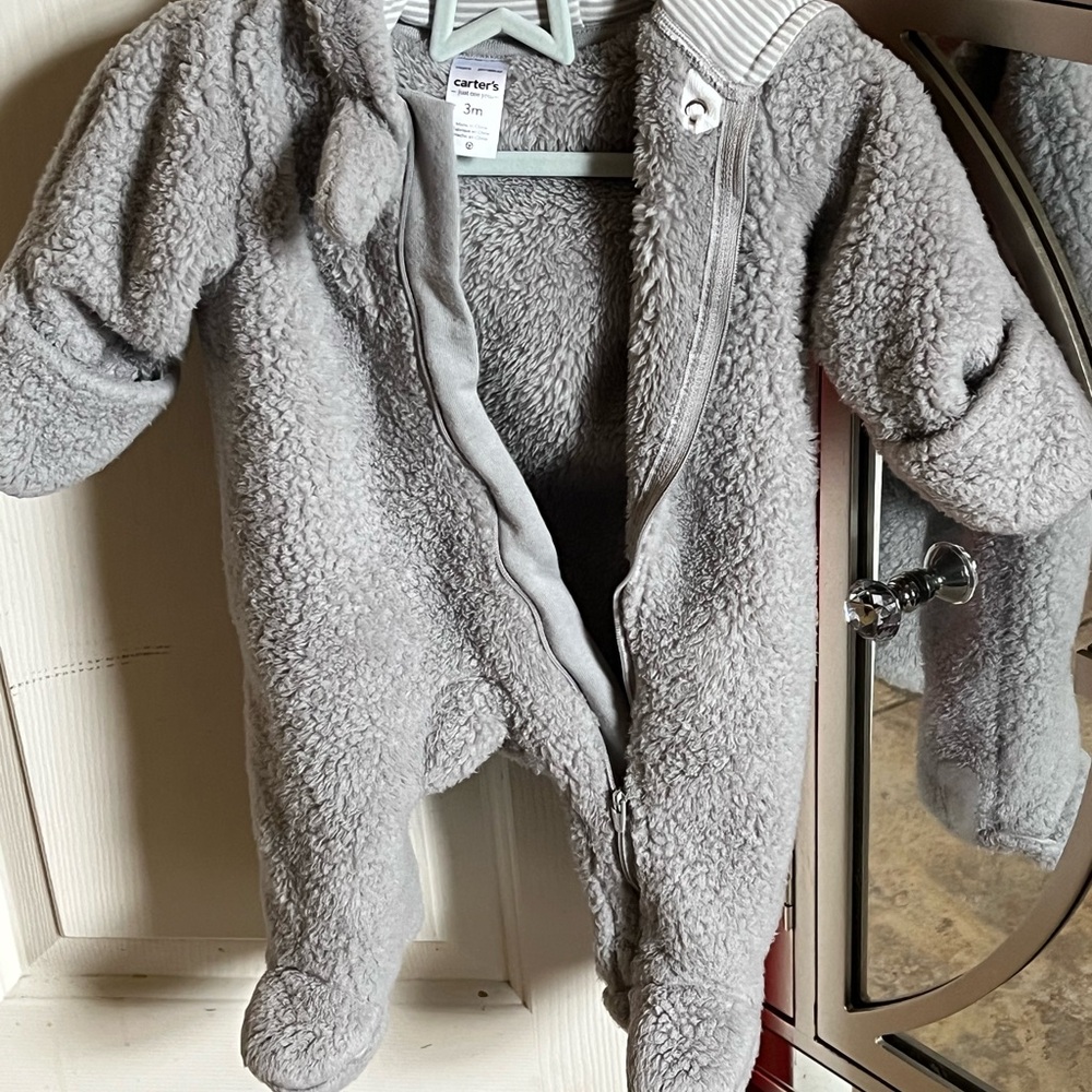 Carter's Gray Cozy Footie One Piece with Hood